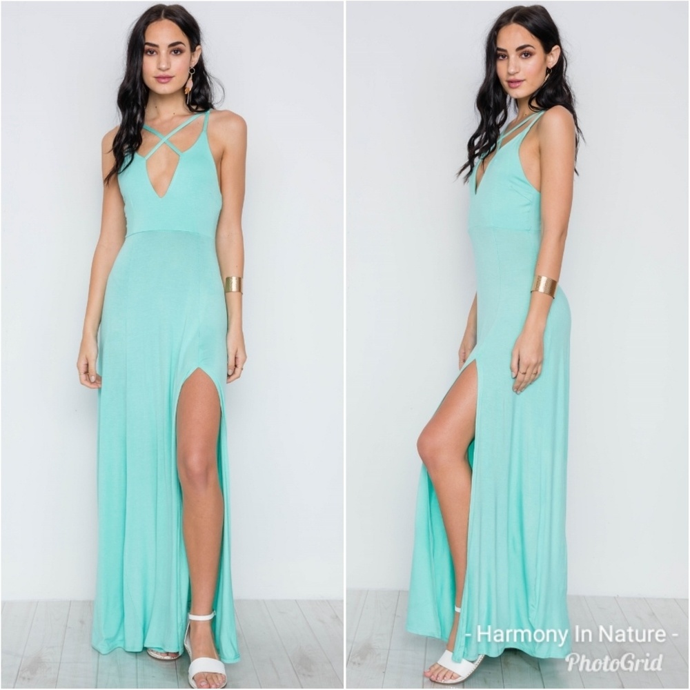 Seafoam Side Slit Maxi Dress - Picture 1 of 8